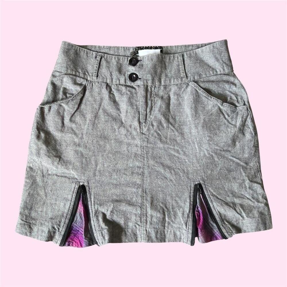 Cache cache french grey mini skirt with plaid pleats